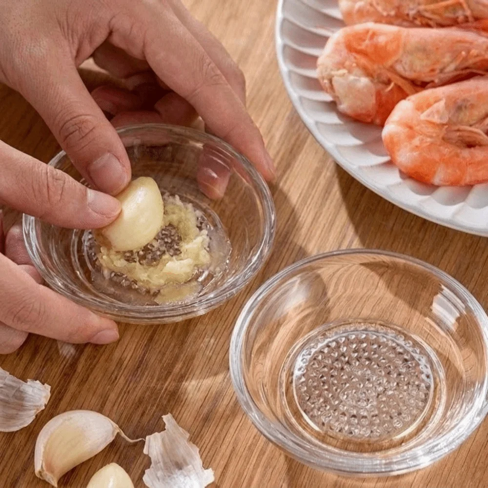 2PCS Easy To Clean Transparent Glass Grinding Bowl Round Stackable Manual Grinder 60ml Garlic Masher Kitchen