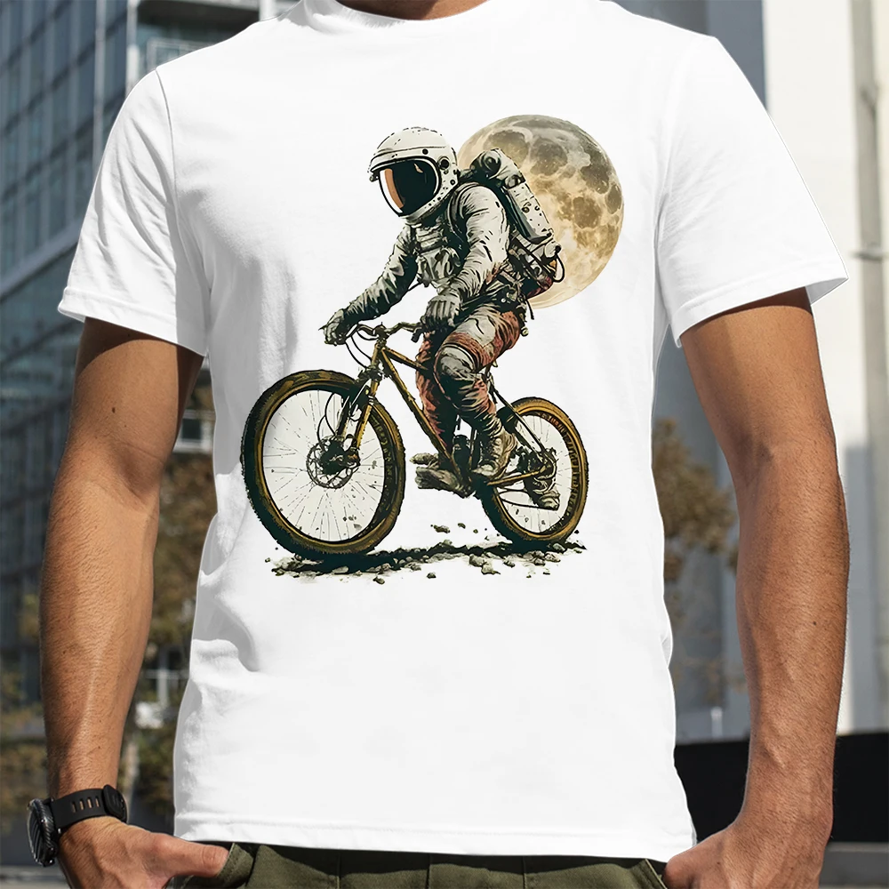 Astronaut Ride Bicycle to the Moon Men Summer Short Sleeves Loose Oversized Tee Unisex Mountain Bike Sport Hipster Man Tees