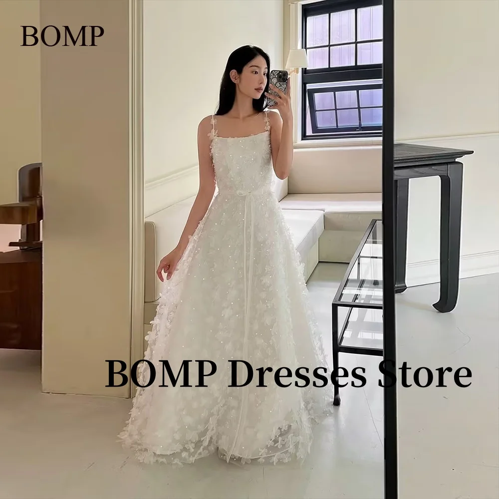 

BOMP Flowers Applique Evening Dresses Princess Spaghetti Strap Wedding Photo shoot Prom Gowns Customized 웨딩드레스