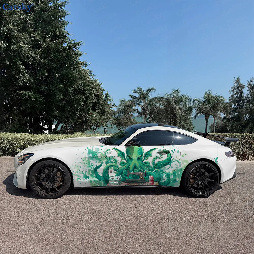 2 Stück Cthulhu Nähmaschinen-Design, lichtbeständig, verbessert die Fahrzeugesthetik mit kühnen, künstlerischen Auto-Vinylfolien