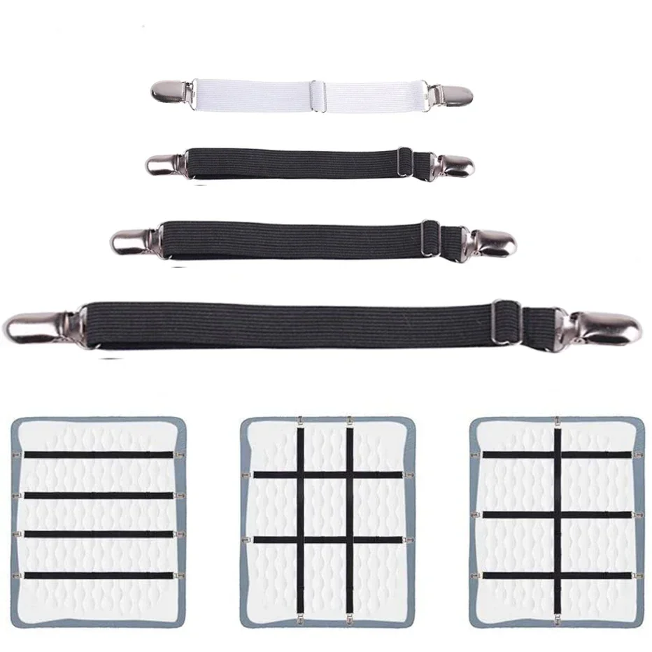 4pcs/set Elastic Bed Sheet Strip Fastener Bed Sheet Grippers Belt Adjustable Mattress Cover Blankets Holder