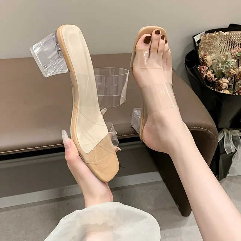 Summer Women Pumps Sandals PVC Jelly Slippers High Heels Women Open Toe Transparent Perspex Slippers Shoes Heel Sandals view 2