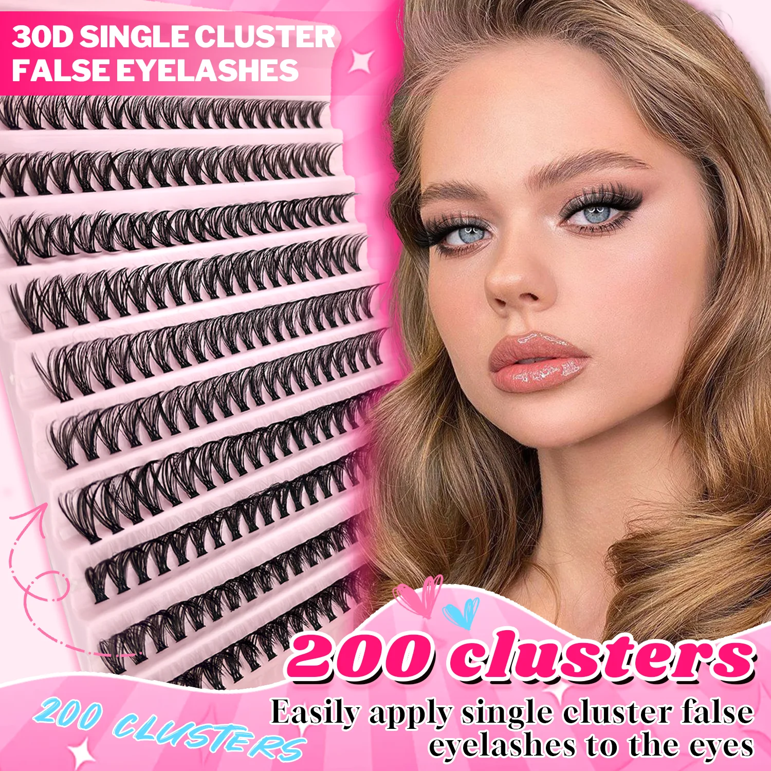 200Pcs Individual Eyelash Clusters, 30D-80D D Curl 9–16mm Eyelash Extensions, Natural& Versatile& Thick DIY Eyelash Clusters