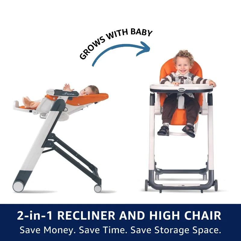 Peg PerbenzSi.C.-Grow with Baby Folding High Chair and Inclinable, Roues réglables, faciles à nettoyer et à pousser, recommandé pour les bébés et les tout-petits