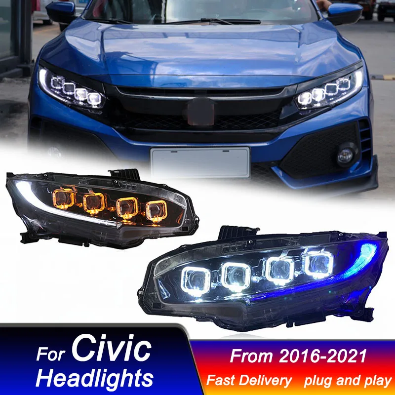 Car Led Headlights For Honda CIVIC 2016-2021 Bugatti style full LED Head Lamp daytime running DRL Head Lamp Front light Assembly