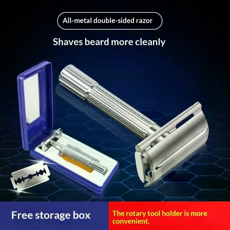 Unisex Double Edge Safety Razor Set Professional Barber Styling Accessories Delicate Box Holder Blade Included No Cut