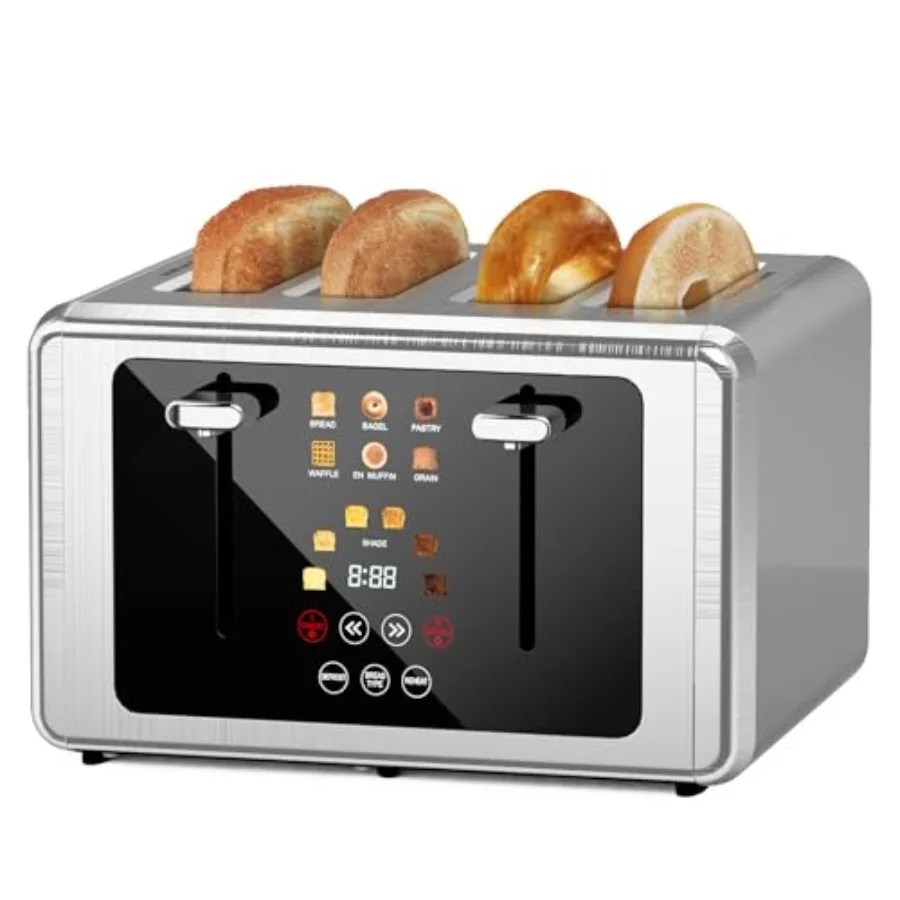 

4-Slice Smart Digital Touch Screen Toaster with Sound Screen-Off Function 6 Bread Types 6 Shade Settings 1.5'' Extra Wide Slots