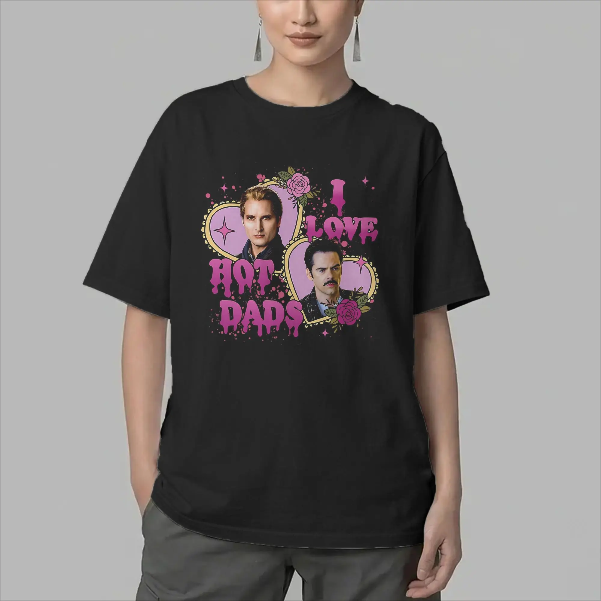 Twilight I Love Hot Dads Charlie Swan Carlisle Cullen Men T Shirt Tees Short Sleeve Crew Neck T-Shirt Cotton Plus Size Clothing