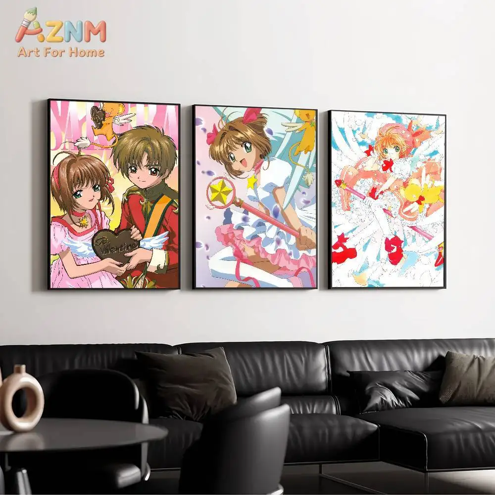 AZNM Cardcaptor Sakura Classic Anime Canvas Wall Print Unframed Sakura Syaoran Character Art Poster for Girls Bedroom Home Decor