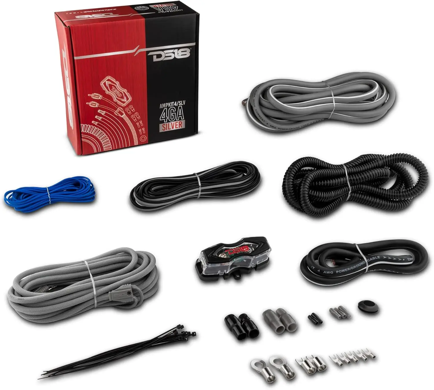 

AMPKIT4/SLV - 4GA CCA Complete Package Installation Cable Kit for Car Audio Amplifiers Silver
