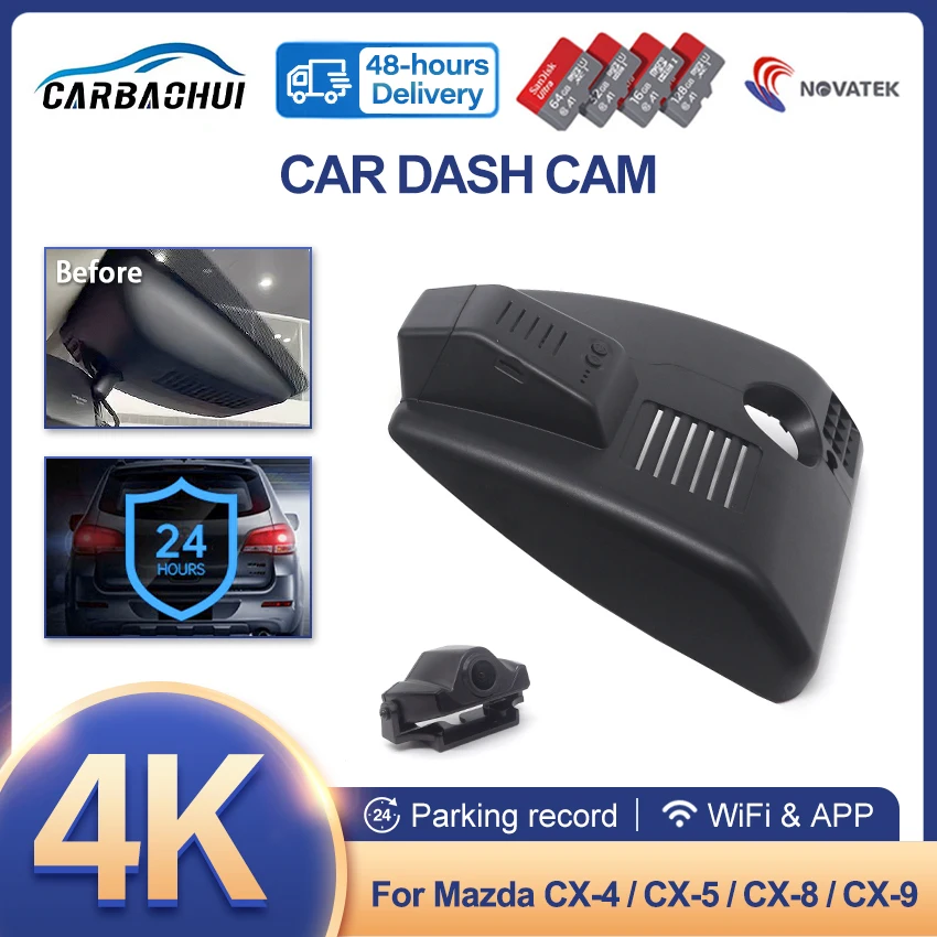 New 4K UHD Car DVR 24h Parking Record Dash Cam Camera WIFI Video Recorder For Mazda CX-4 CX-5 CX-8 CX-9 2017-2023 2160P DashCam