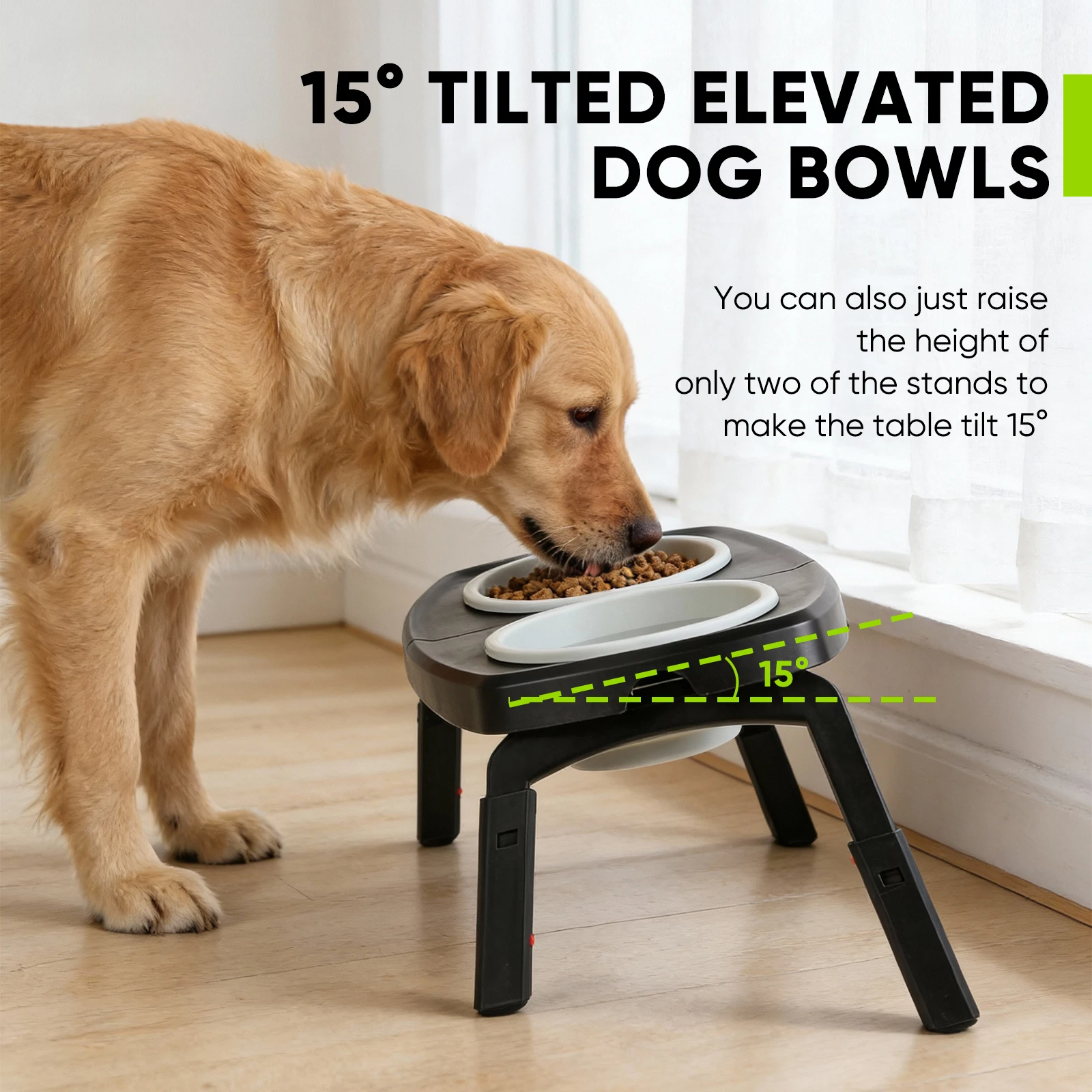 Click to see full view 2+   VIDEO Elevated Dog Bowls Stand, 3 Height Adjustable Raised Dog Bowl with Collapsibl view 3