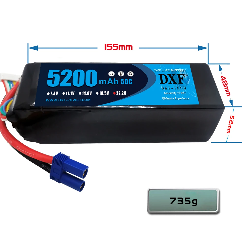 DXF-batería Lipo 6S de 22,2 V, 80C, 5200mAh con enchufe EC5 Softcase para Buggy Truggy, coche todoterreno, barco, camión, avión, UAV RACING, 1/8