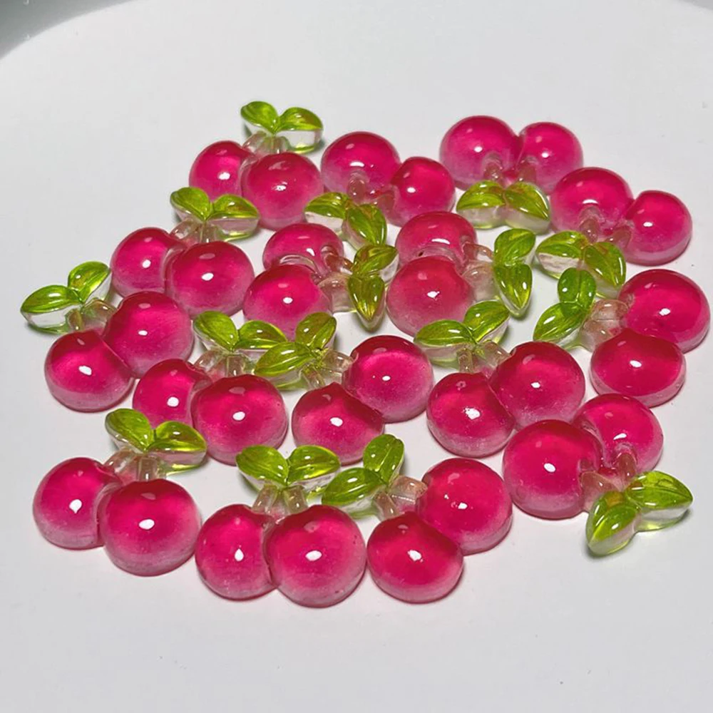 20pcs Sweet Cherry Nail Charms Flatback Resin 20-25mm Cartoon Small Cherry Slime Nails Phone Case Decoration Pink/ClearRed Parts