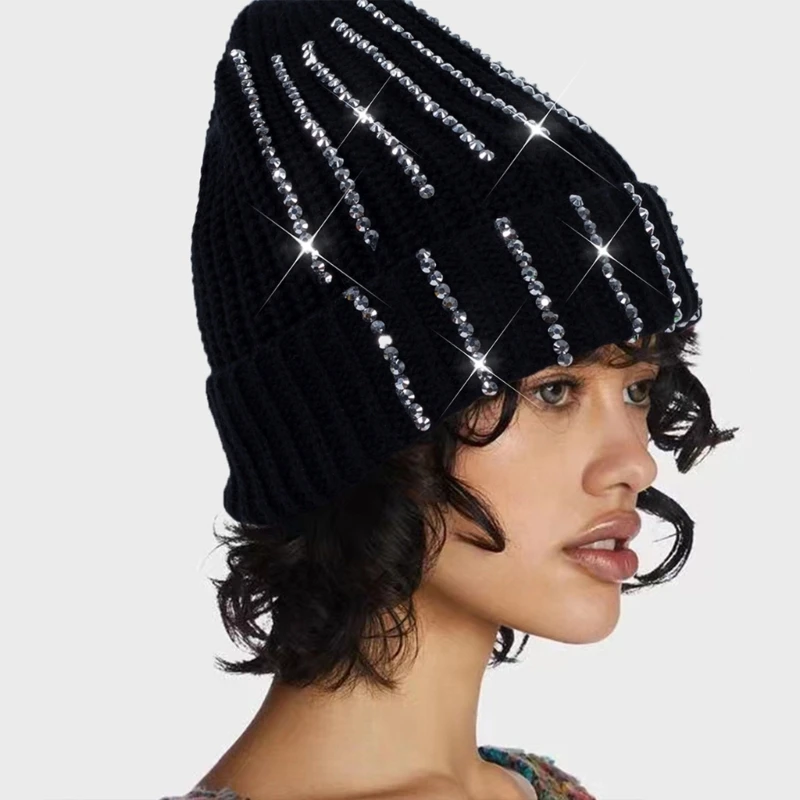 

Unisex Skull Hat Halloween Pile Bonnet Blingbling Rhinestones Knitting Hat