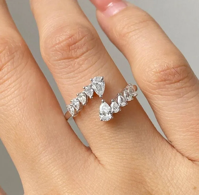 2,7 Karat Birnenförmiger Labor-Diamant Offener Ring DEF VS‑VVS CVD HPHT Platin950 Hochzeits- und Verlobungsring Edler Schmuck für Frauen Geschenk – Detail 6