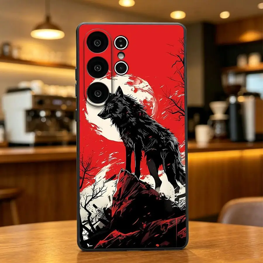 Red Moon Wolf Case for Samsung Galaxy S26 Ultra S20 S25 Plus S24 S25+ S26+ S10 S9 S21 FE S24+ S23 Note 20 8 9 10 Phone Cover