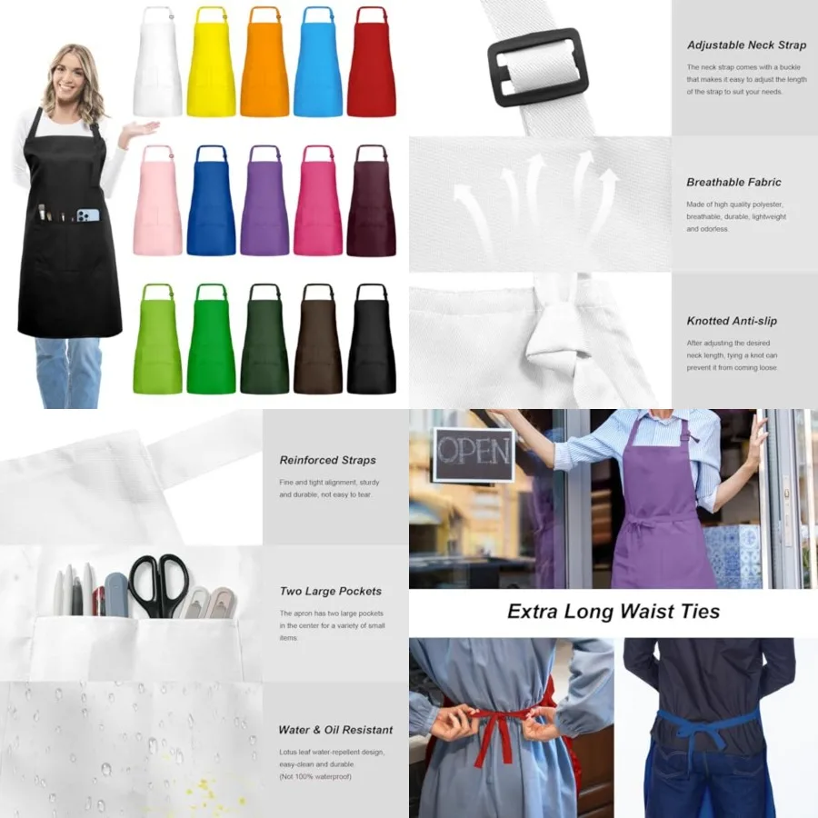 

15 Pcs Adult Aprons Bulk with Pockets Adjustable Bib Chef Apron for Women Men Painting Cooking Crafting S/L