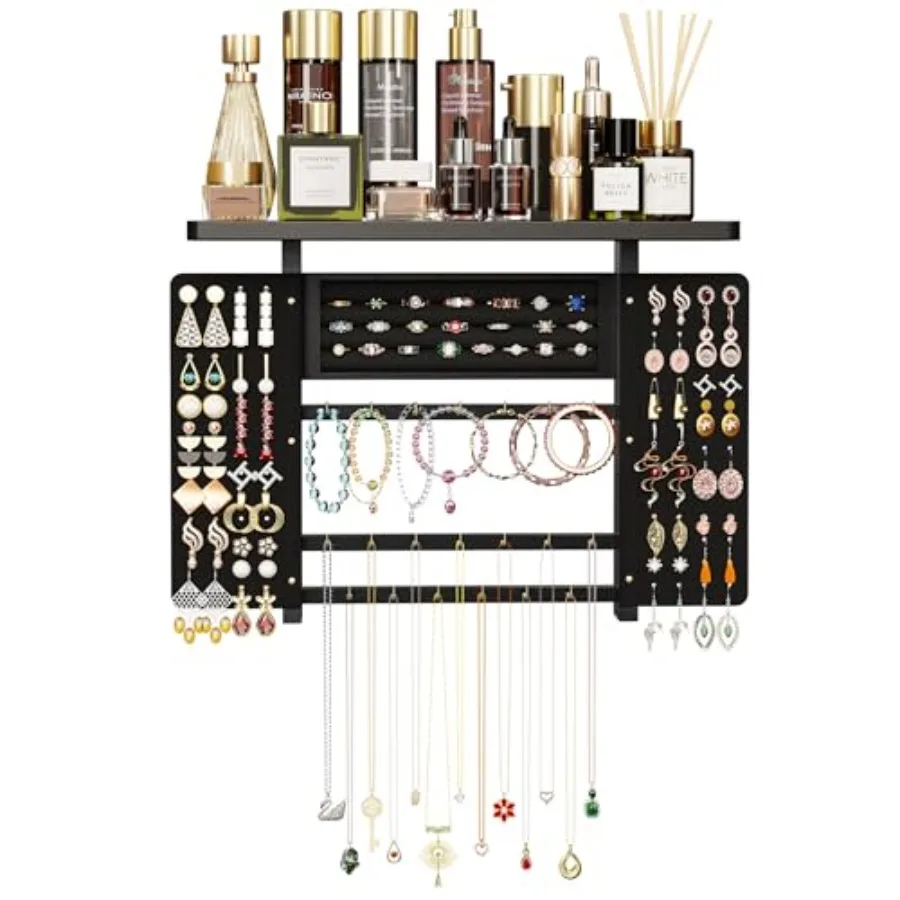 

Jewelry Organizer Hanging Wall Mounted Jewelry Holder, 5-in-1 Large Capacity Necklace Organizer Wall Display for Ring, Necklace