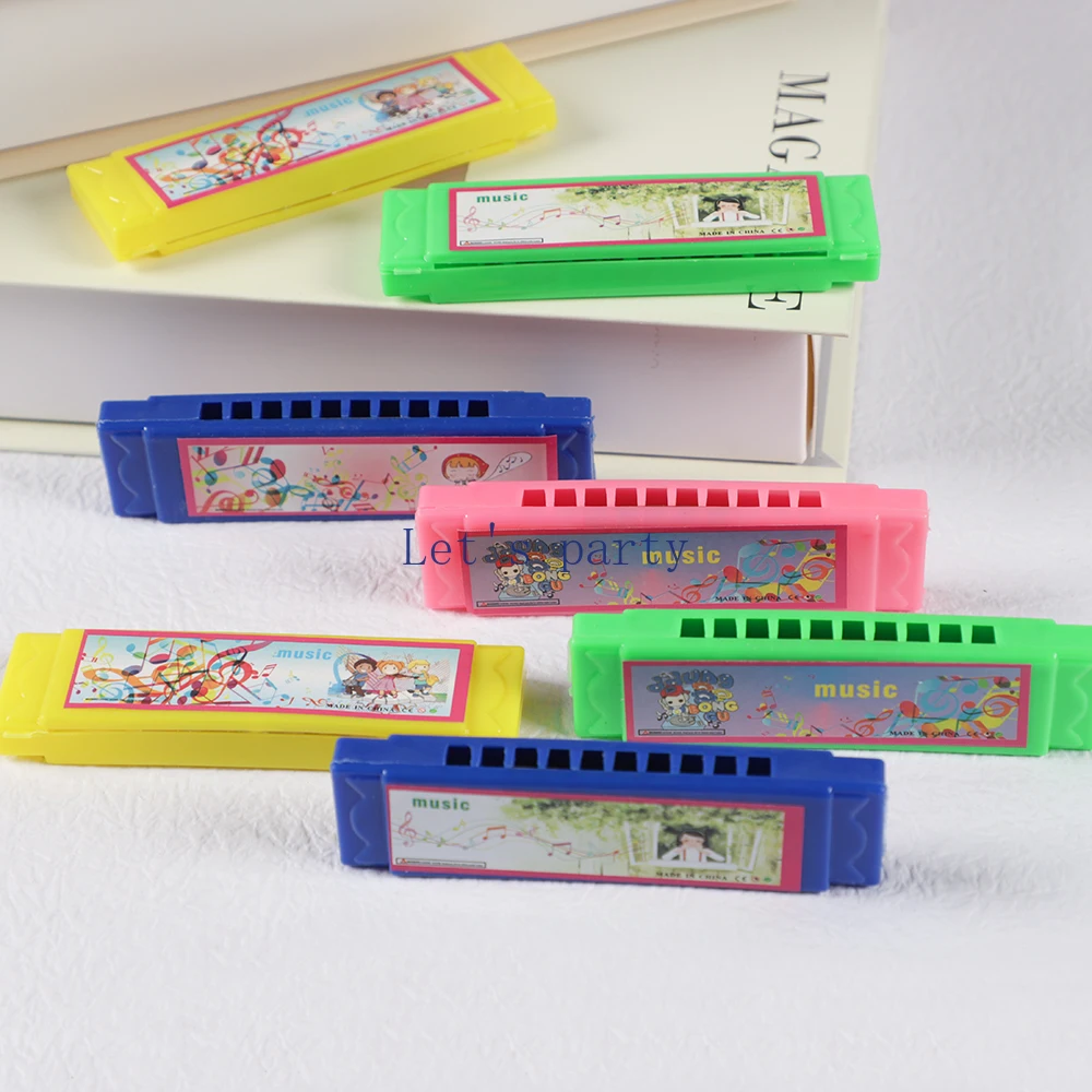 10Pcs Plastic 10 Holes Harmonica Double Row Blowable Musical Instrument Toys for Kids Birthday Party Favors School Reward Gifts