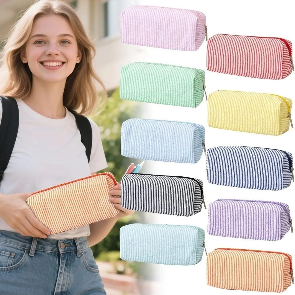 New Stripe Pattern Pen Pouch Multi-Purpose Zipper Closure Pen Bag Durable Large Capacity Pencil Case Home Storage
