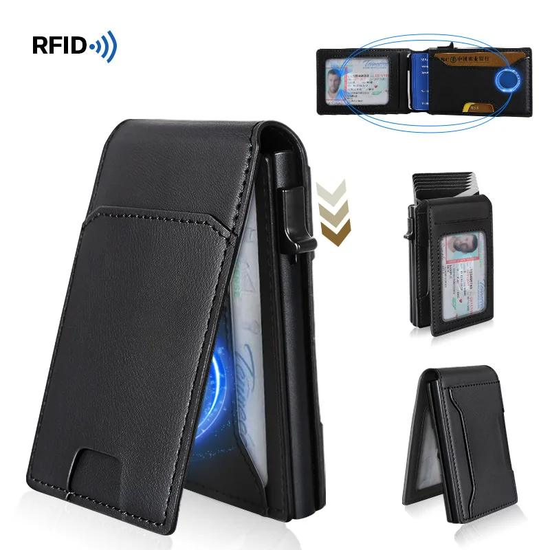 Short pu leather credit card bag anti-demagnetization and anti-theft brush men's credit card bag is thin and large capacity