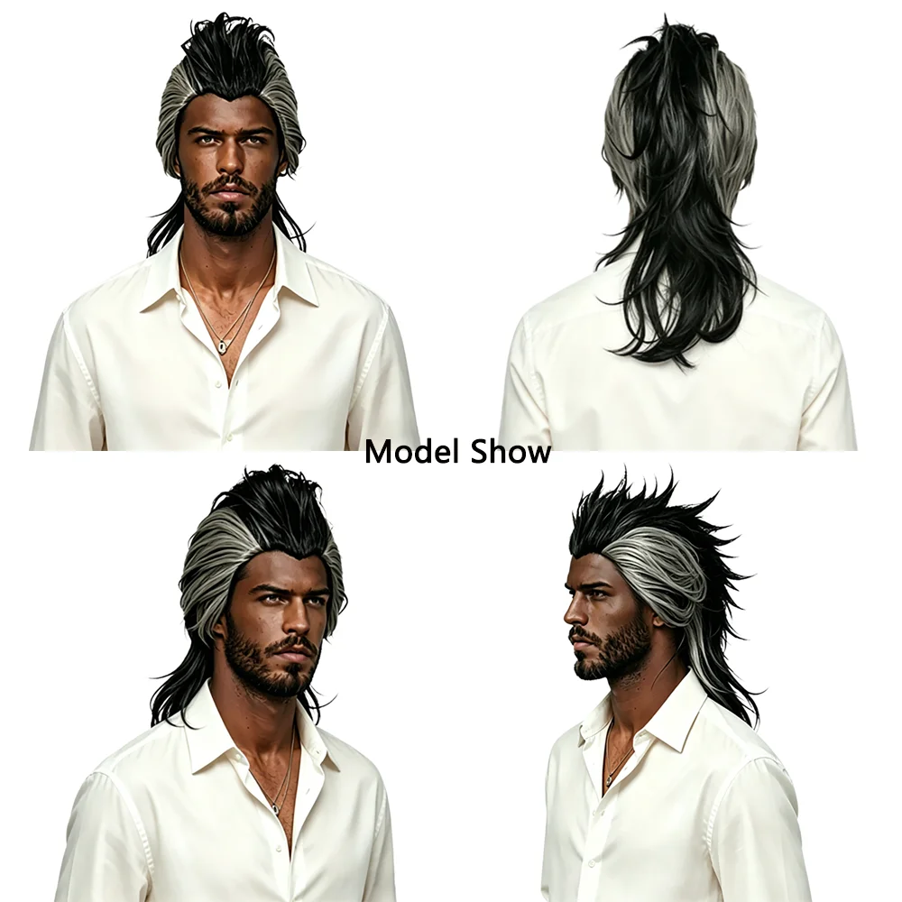 

Men's Wig For Black Men Black Ash Gray Ombre Spiky Mullet Wig Heat Resistant Synthetic Wig For Hip Hop Halloween Daily Party