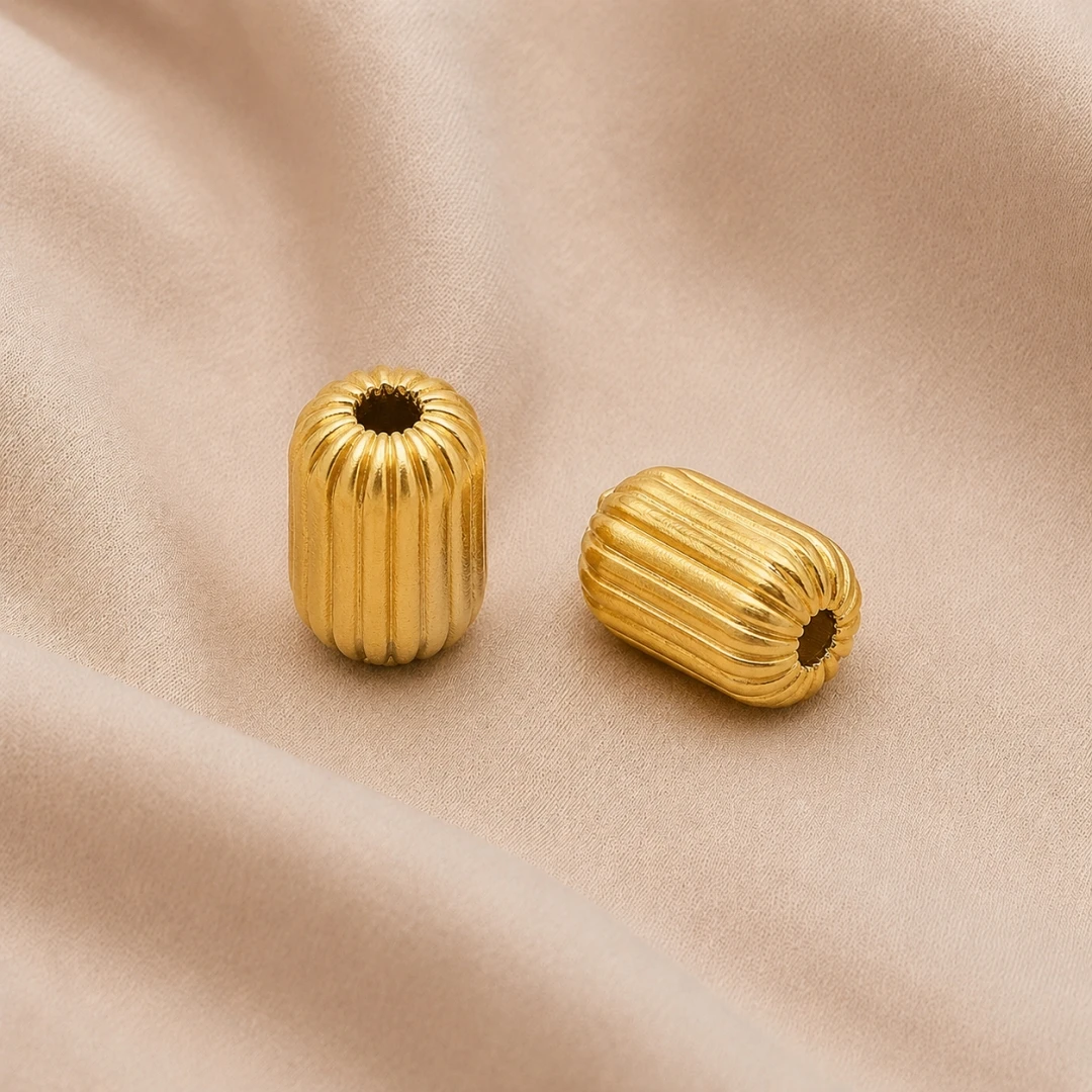 5 Stück 18K Gold Edelstahl Streifen-Abstandshalterperlen, vergoldete lose Perlenkappen-Anhänger für DIY-Nadelarbeiten, Schmuckherstellung, Armbänder – Detail 5