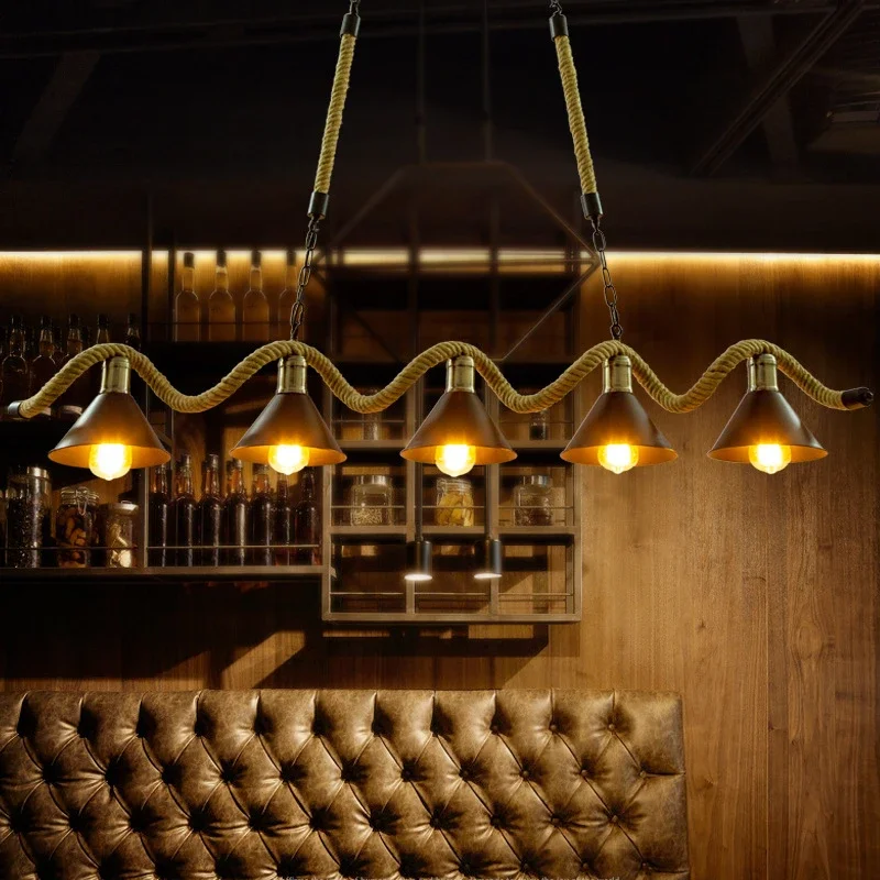 Styl industrialny Retro styl żyrandol do restauracji nowoczesna kreatywna kawiarnia Bar sznurek lampa salon stół oświetlenie wewnętrzne