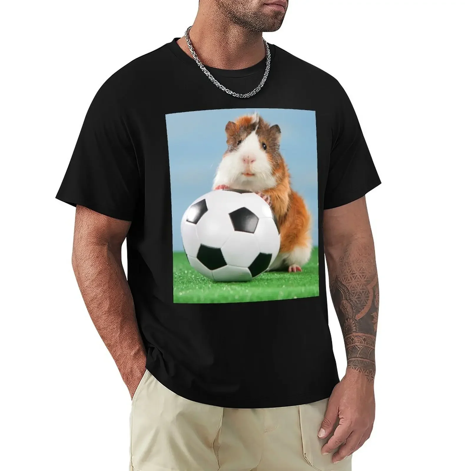 Guinea pig sits on soccer ball T-Shirt Aesthetic clothing vintage plain white t shirts men