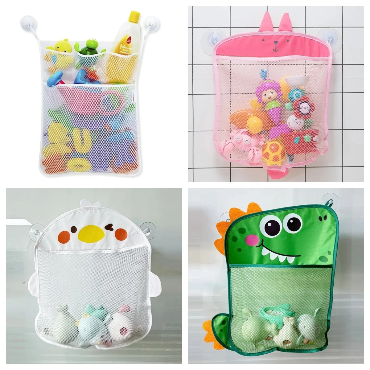 Baby Bathroom Mesh Bag Cartoon Animal Shapes Cloth Sand Toys Storage Net Bag Sucker Organizer for Children Bath Toys Kid Basket