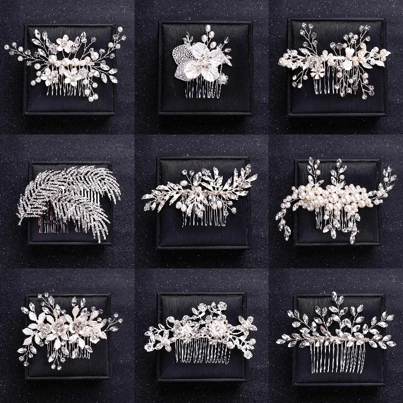 Silver Color Flower Crystal Pearl Wedding Hair Comb Hairpin Headband For Bride Women Wedding Hair Accessories Jewelry Tiara Gift