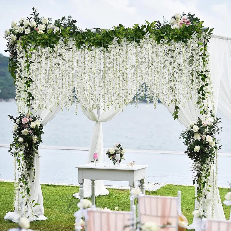 Wedding Artificial Flowers Decoration Garden Artificial Flower Vines Room Decor Living Party Yard White Wisteria Fake Flower