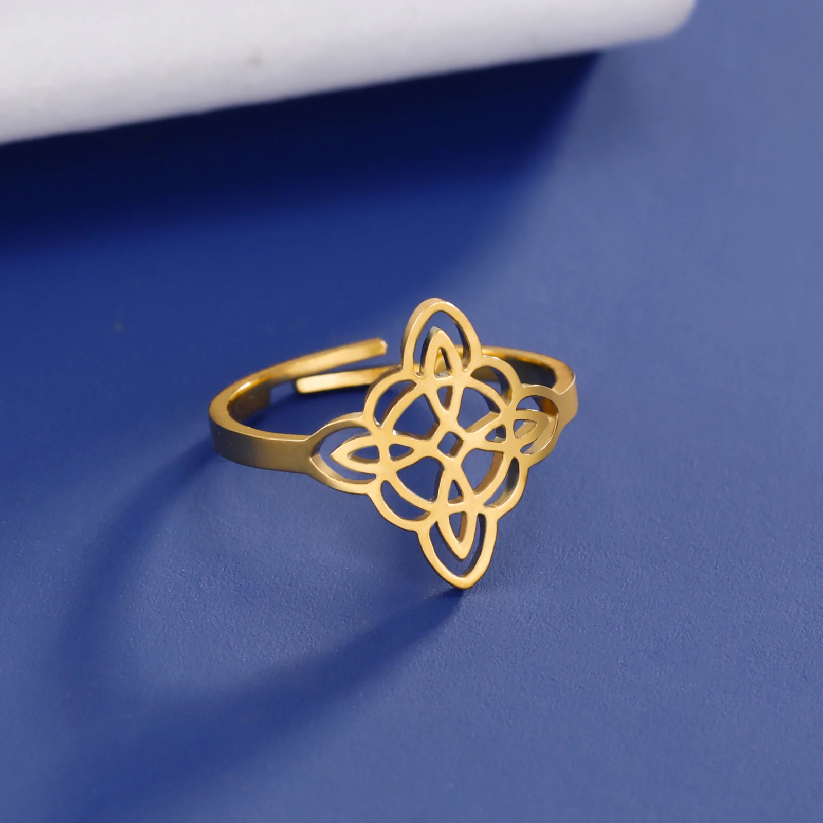 LIKGREAT Hexerei Hexen knoten Ring Frauen verstellbaren Fingerring Edelstahl Celtics Knoten Kreuz Wicca Amulett Schmuck Geschenk