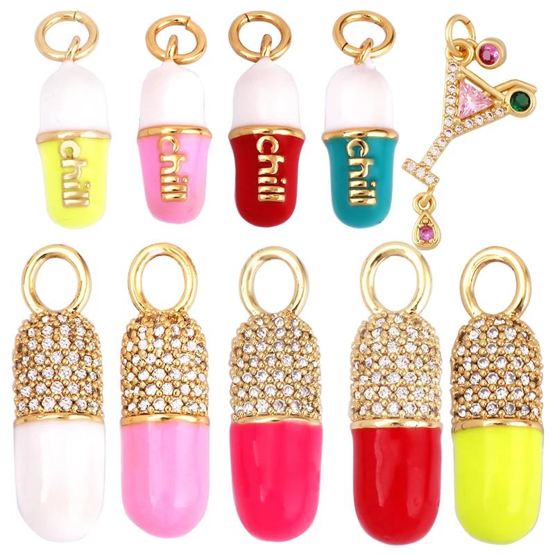 Colgante de cápsula chapada en oro, abalorio de esmalte, Rosa neón, naranja, turquesa, gota de aceite, collar, pulsera, M83