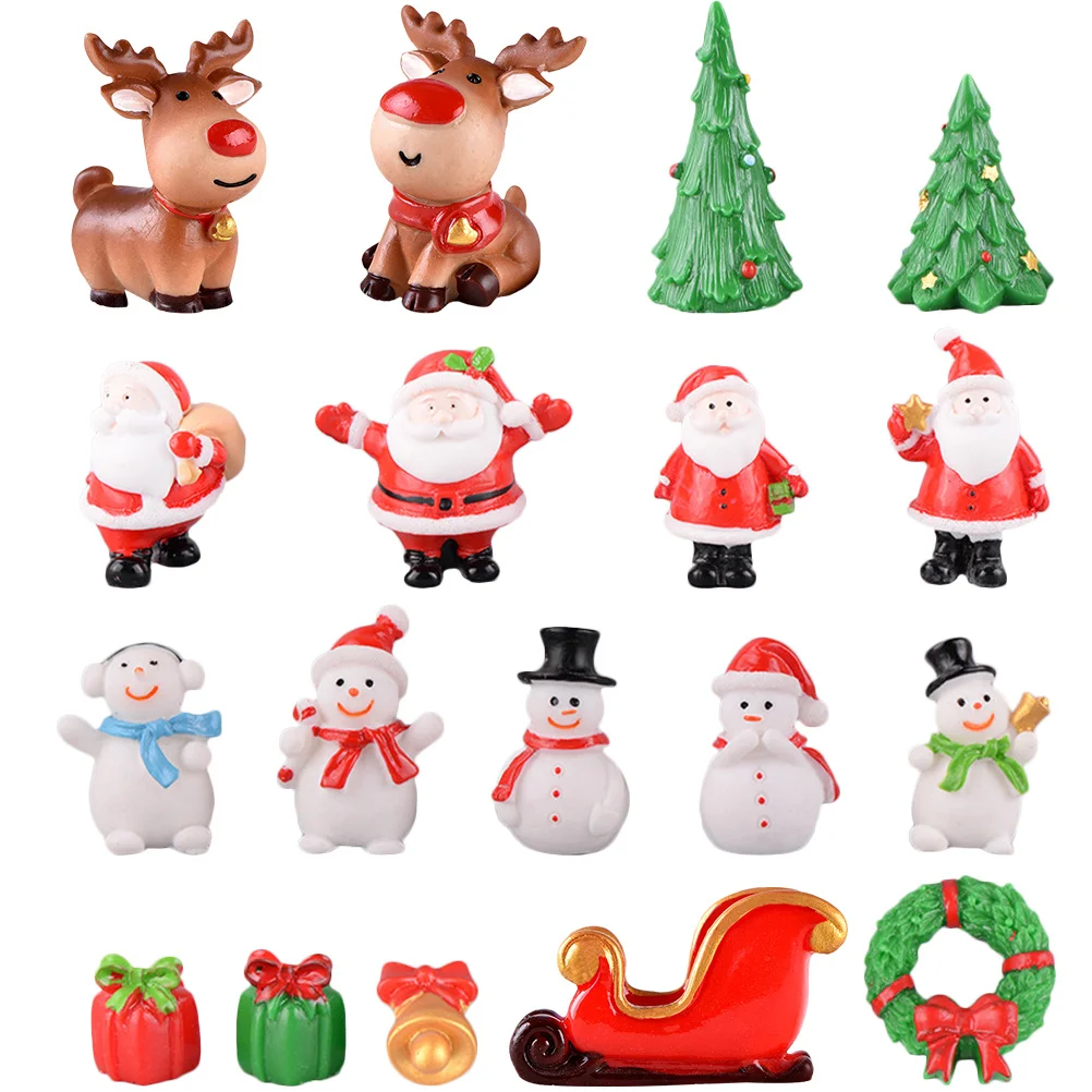 

1Set Christmas Micro Landscape Ornament Resin Snowman Xmas Tree Figurines Miniature Decorative Xmas Tabletop Garden Accessory