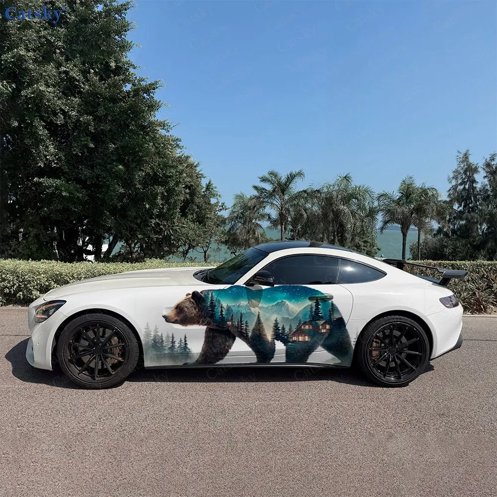 

2pcs Bear In Mountain Nature, Durable, Fade-resistant, Enhance Vehicle Aesthetics With Bold Artistic Design Car Vinyl Wraps