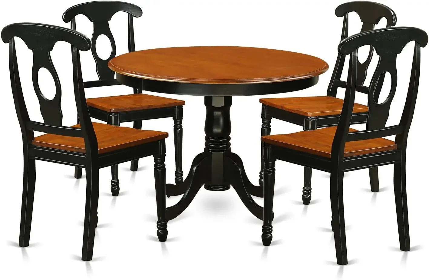 East West Furniture HLKE5-BCH-W 5 Piece Dining Room Table Set Includes a Round Kitchen Table with Pedestal and 4 Dining Chairs,