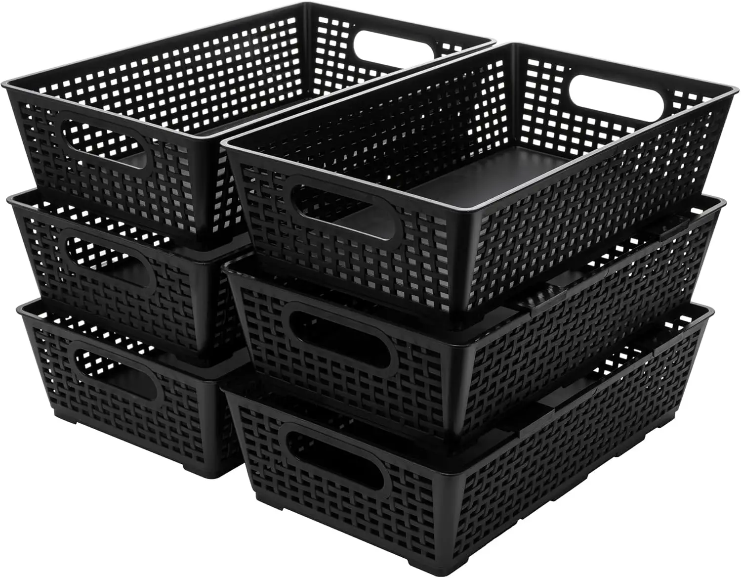 

Stackable Plastic Storage Baskets, 6-Pack for Cabinet Closet Shelf Organizer