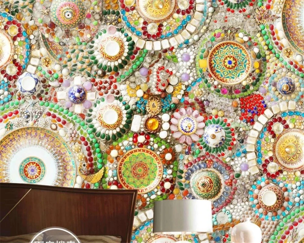 Customized Wallpaper 3D European Style Bohemian Jade Mosaic Collage Mural Living room sofa TV background wall bedroom restaurant