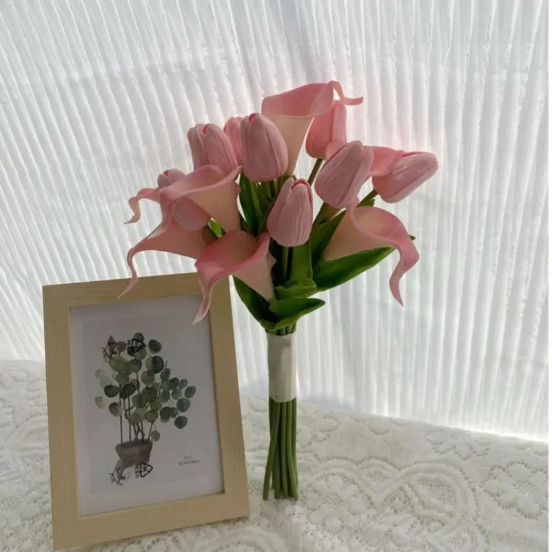 الوردي زنبق الكالا باقة الزفاف الزفاف الاصطناعي الزفاف عقد باقة الزهور وصيفه الشرف زهور الزفاف اكسسوارات الزفاف #3