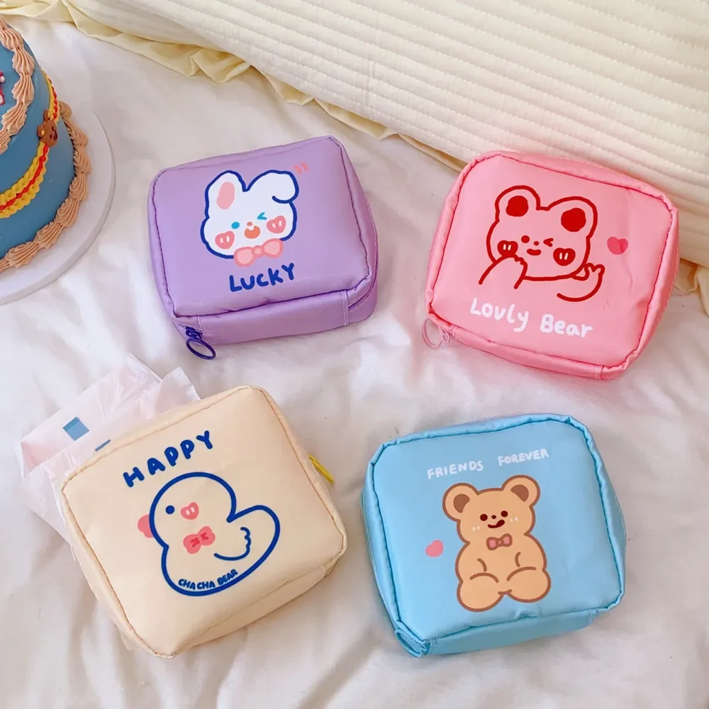 Cute Cartoon Women Tampon Storage Bag Mini Cute Portable Sanitary Napkin Bag Waterproof Cosmetic Bag Sanitary Pad Pouch Kawaii