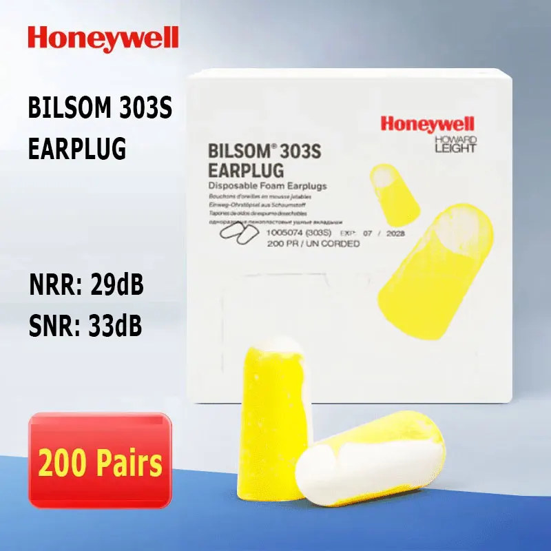 200Pairs Honeywell Bilsom 303S Earplug S Size Foam Ear Plugs Noise Reduction NRR29dB SNR33dB Soft Disposable Pre-Shaped Earmuffs