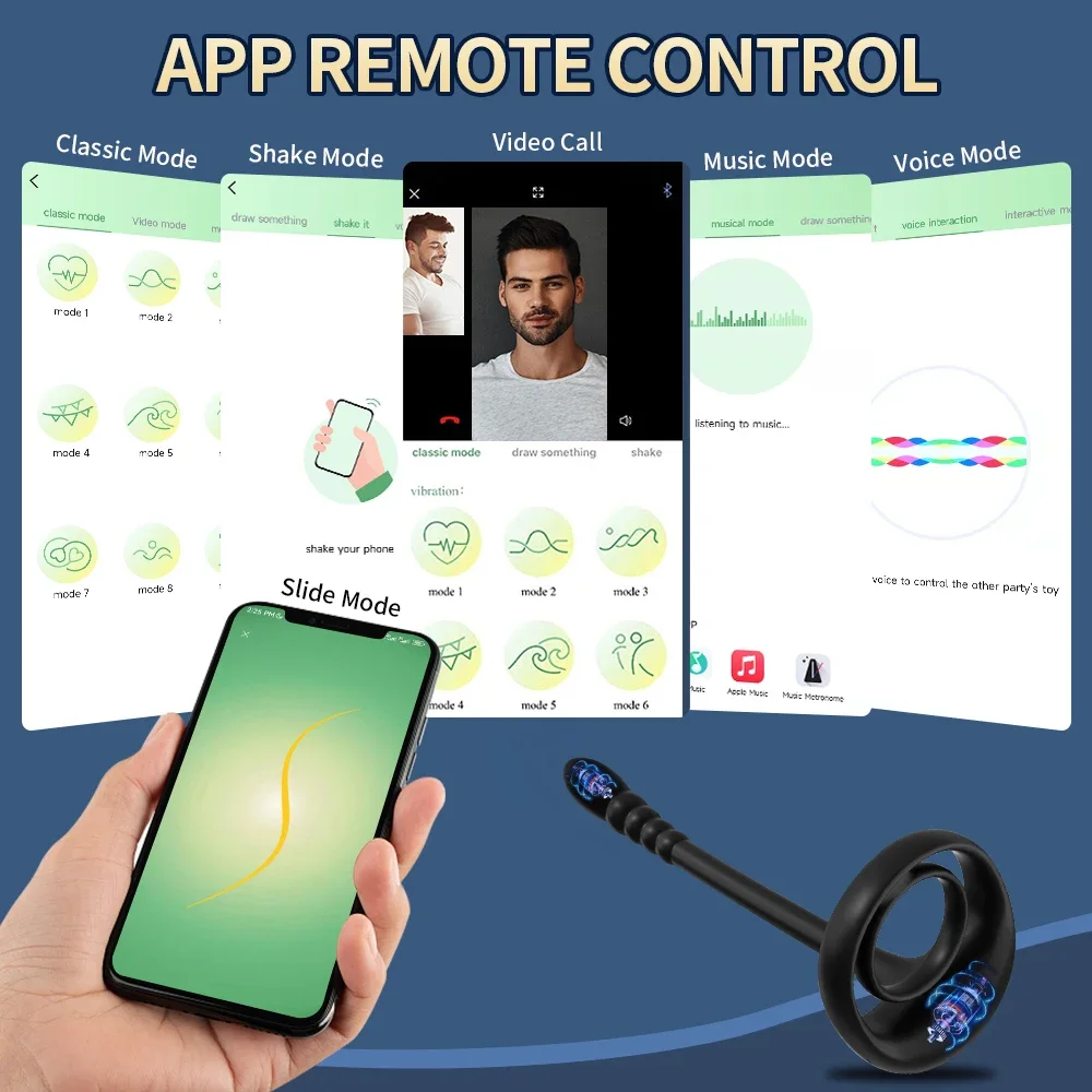 자위 장난감 APP 블루투스 전립선 진동기, 고환 마사지, 항문 엉덩이 플러그, 콕 페니스 링, 남성용 코킹 섹스 토이