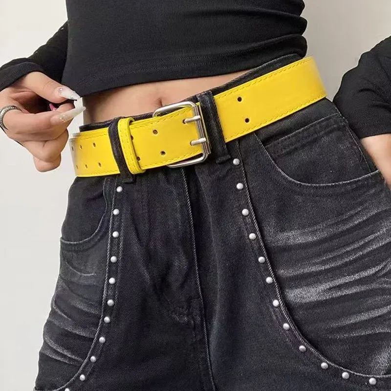 Wide-leg double-breasted Y2K design sense yellow belt for women with jeans waistband belt for skirts waist support accessories