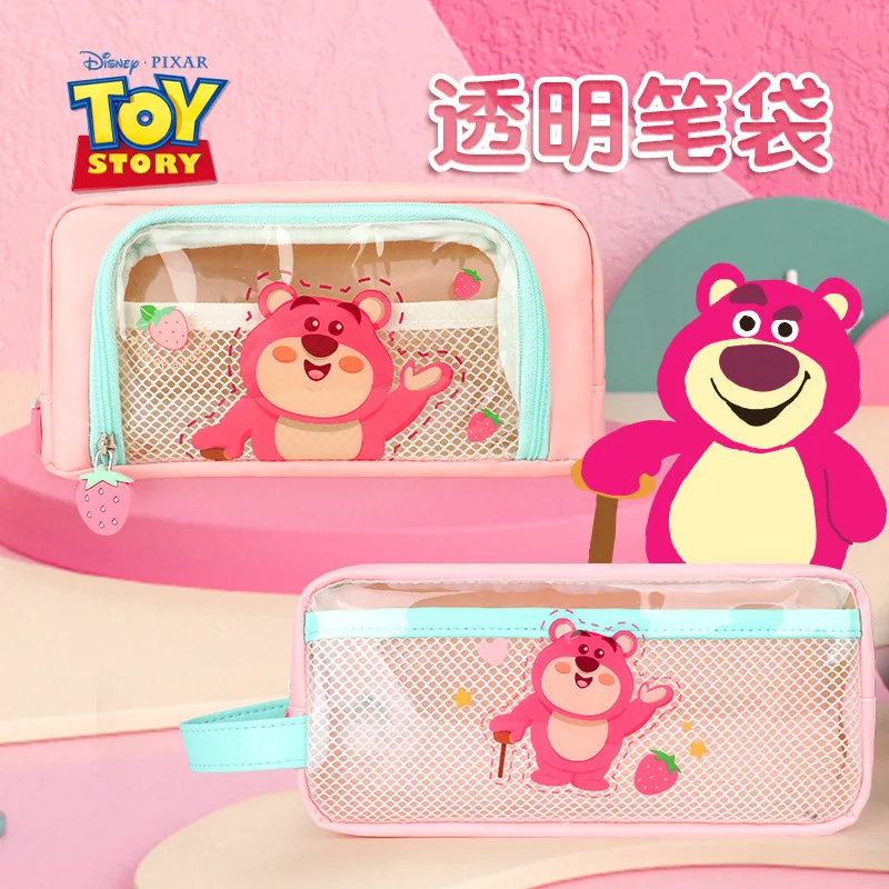 

Disney Lotso Pencil Bag Cartoon Transparent Double Layer Girls' Pencil Case High-Quality Stationery Bag Girls' Gift