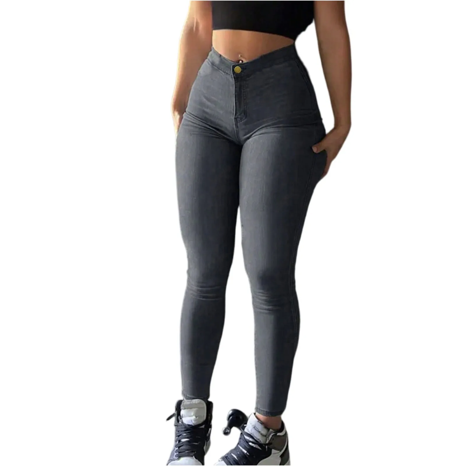 المرأة بلون بنطال بسيط موضة نحيل الجينز كامل طول Vintage حجم كبير تمتد فضفاض الجينز لافتة للنظر الملابس