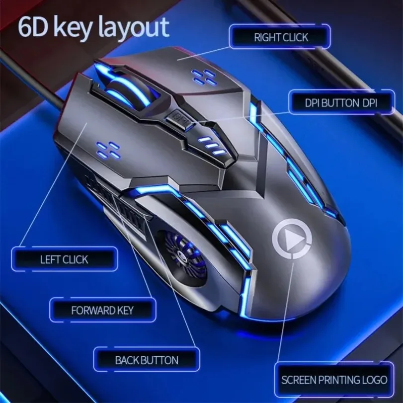 USB Wired Mouse Silver Eagle G5 Mute Wired Mouse Six Keys Luminous Game Machinery PC Computer Accessories Cross-Border Delivery