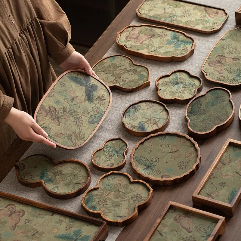 Walnut Wooden Tray Decorative Luxury Hotel Tea Coffee Decoration Trays Vintage Kitchen Accessories