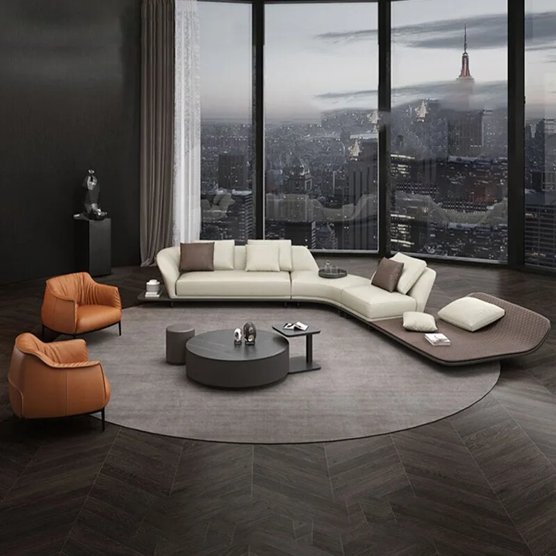 Leather sofa Italian minimalist light luxury curved corner sofa